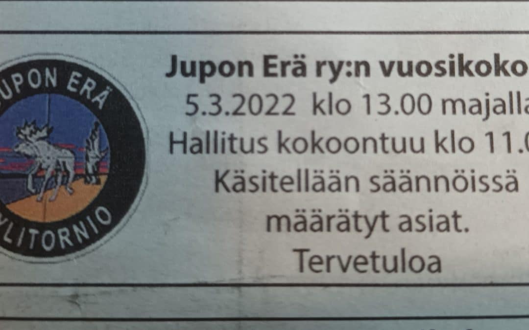 Jupon Erä ry:n vuosikokous 5.3.2022
